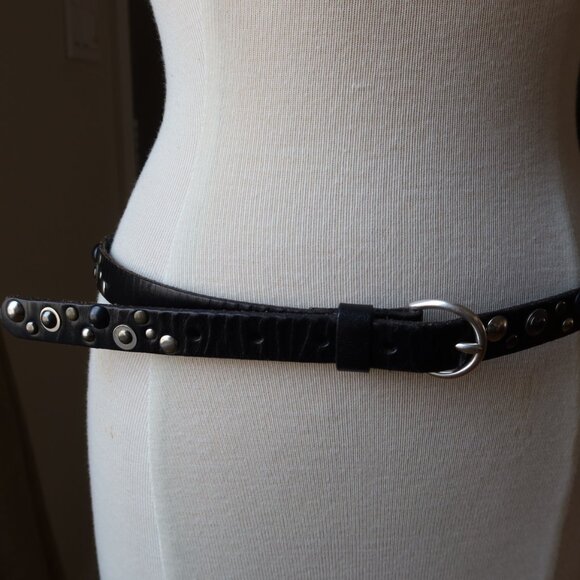 Linea Pelle belt black leather and silver buckle, studs, grommets size S Y2K main image 4